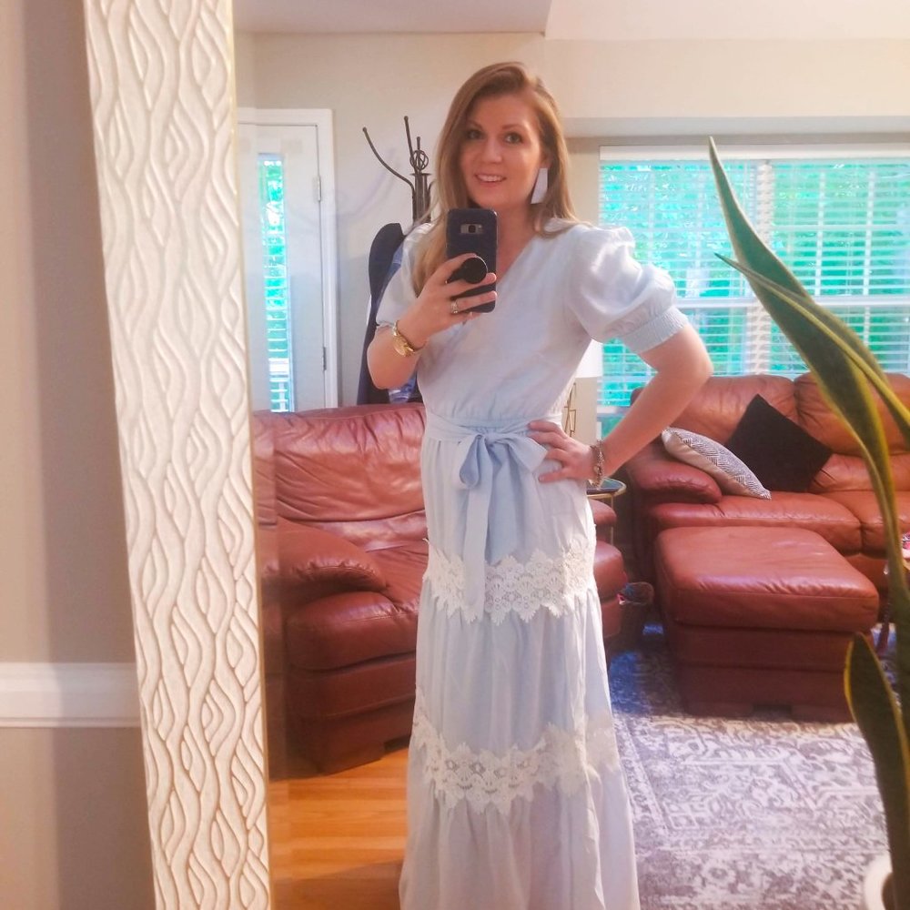 Light Blue Maxi Dress with Puff Sleeves